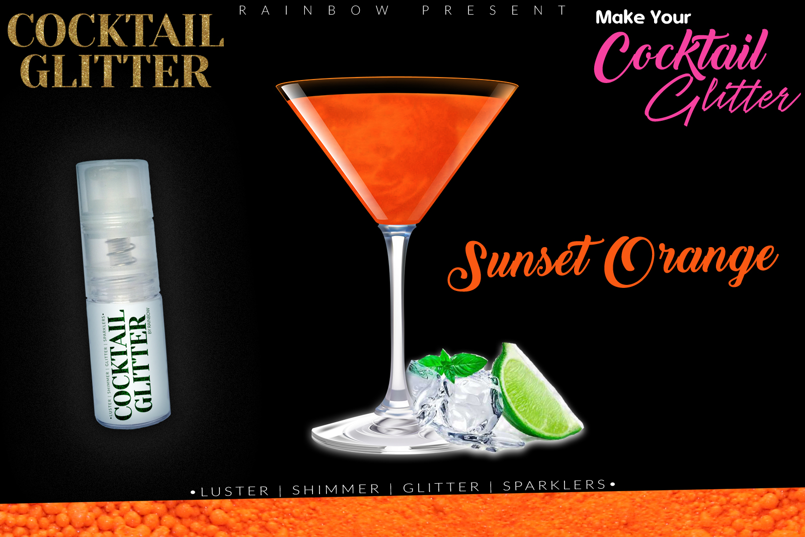 Cocktail Gloss Lustre Pearled Shimmer Shade | Edible | Sunset Orange